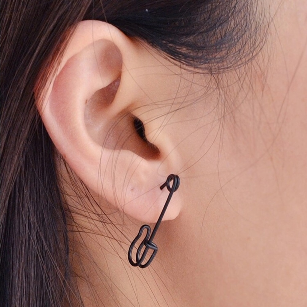 Black Simple Pin Earrings - Picture 1 of 4